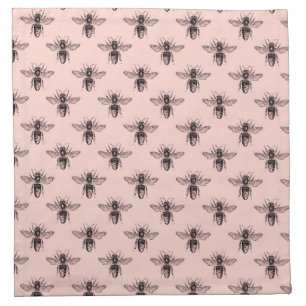 Modern Elegant Black & Pink Bee Pattern Cloth Napkin