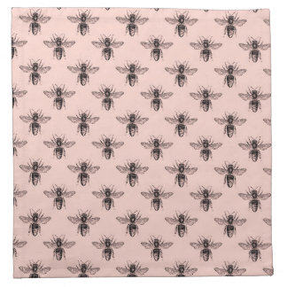 Modern Elegant Black & Pink Bee Pattern Cloth Napkin
