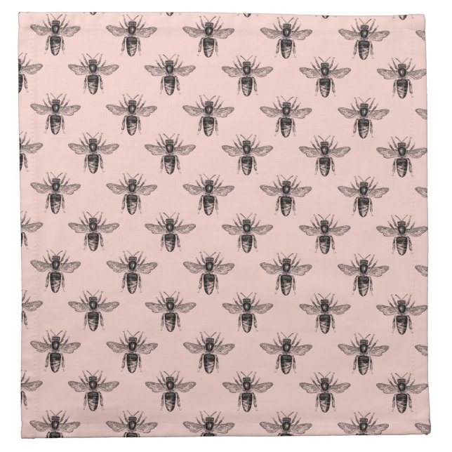 Modern Elegant Black & Pink Bee Pattern Cloth Napkin (Front)