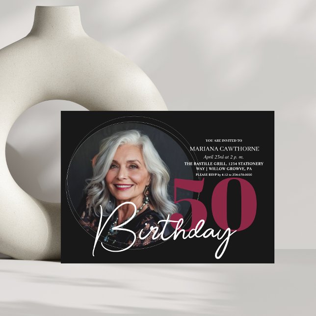 Modern Elegant Black Red 50th Birthday Party  Invitation (Creator Uploaded)