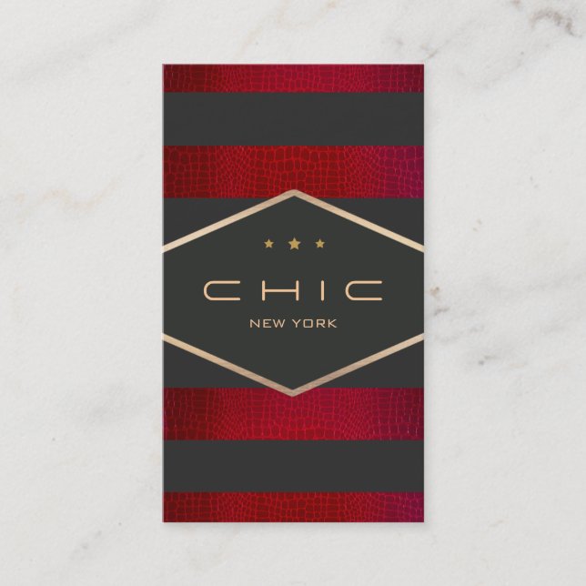 Modern Elegant Black, Red and Gold Striped Business Card (Front)