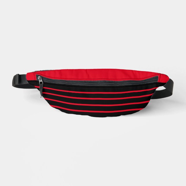Modern Elegant Black Red Stripe Straight Lines Fanny Pack (Front)