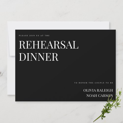 Modern  Elegant Black Rehearsal Dinner Card