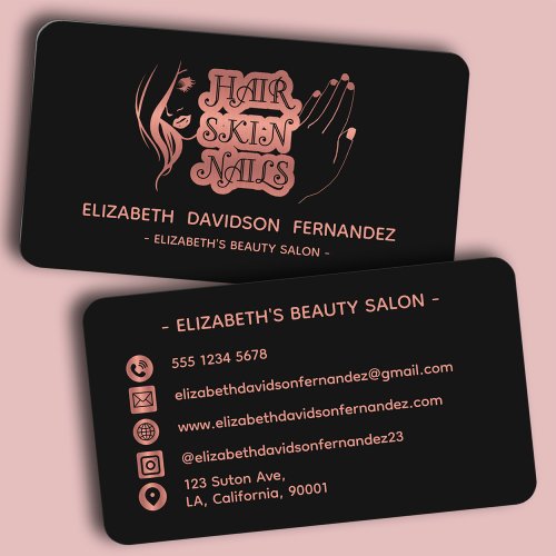 Modern Elegant Black Rose Gold Luxury Logo Social Business Card