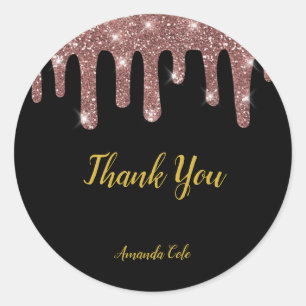 Modern Elegant Black Rose Gold Personalized Classic Round Sticker