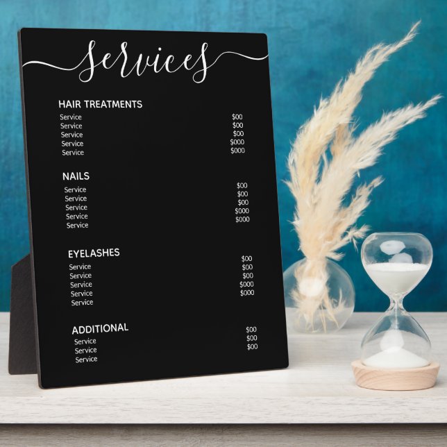 Modern Elegant Black Salon Price List Service Menu Plaque (Side)