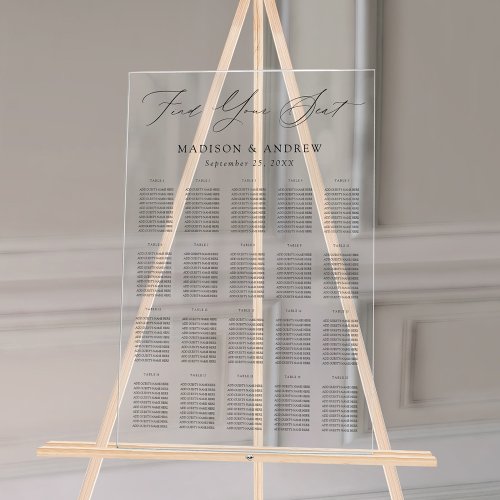 Modern Elegant Black Script 20 Table Seating Chart