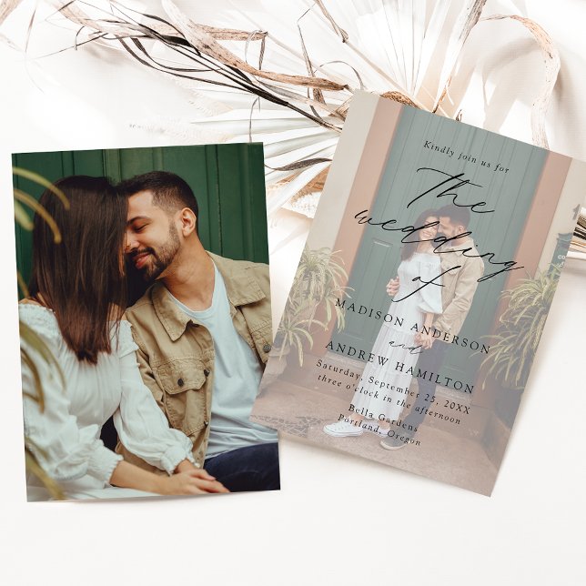 Modern Elegant Black Script 2 Photo Wedding Invitation (Creator Uploaded)