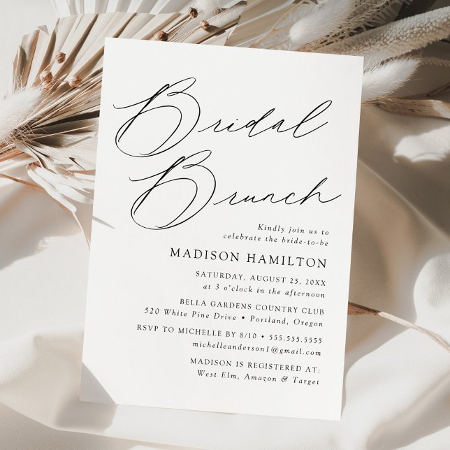 Modern Elegant Black Script Bridal Shower Brunch Invitation (Creator Uploaded)