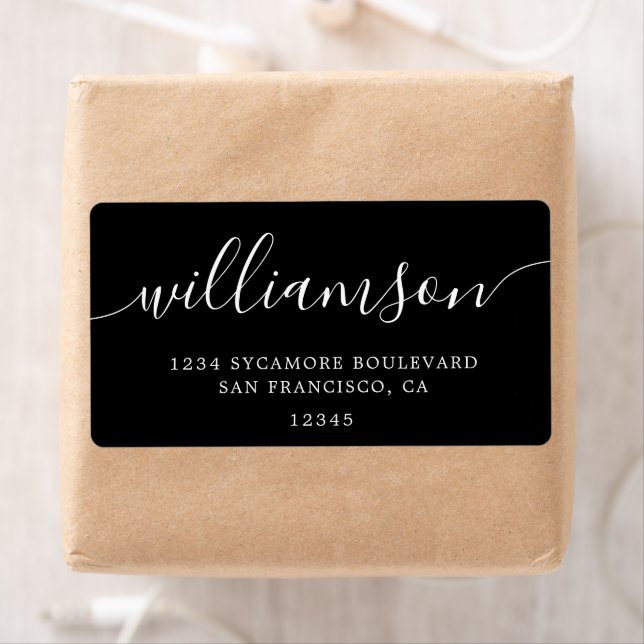 Modern Elegant Black Script Family Return Address Label (Insitu)