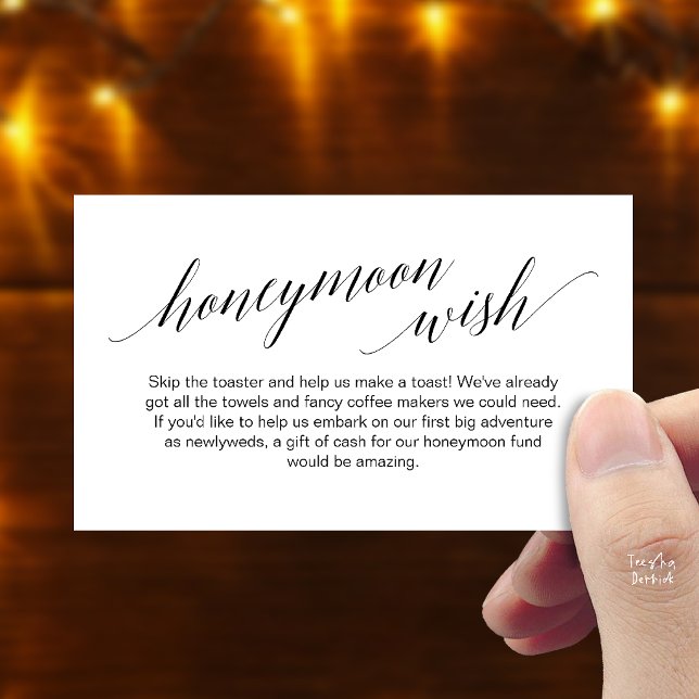 Modern Elegant Black Script Honeymoon Wish Fund Enclosure Card (Modern Elegant Black Script Honeymoon Fund Wish Enclosure Card in Black and White)