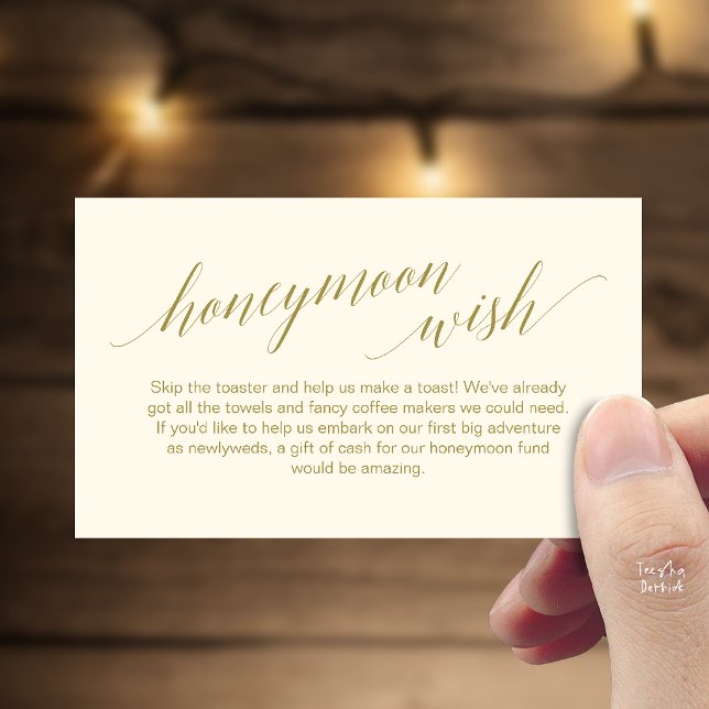 Modern Elegant Black Script Honeymoon Wish Fund Enclosure Card (Modern Elegant Black Script Honeymoon Fund Wish Enclosure Card in Yellow Cream Gold)