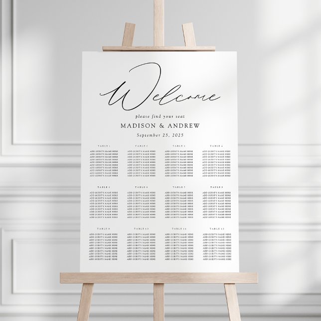 Modern Elegant Black Script Seating Chart Foam Board (Creator Uploaded)