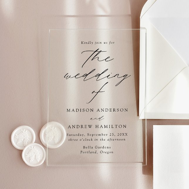 Modern Elegant Black Script Wedding Acrylic Invitations (Creator Uploaded)