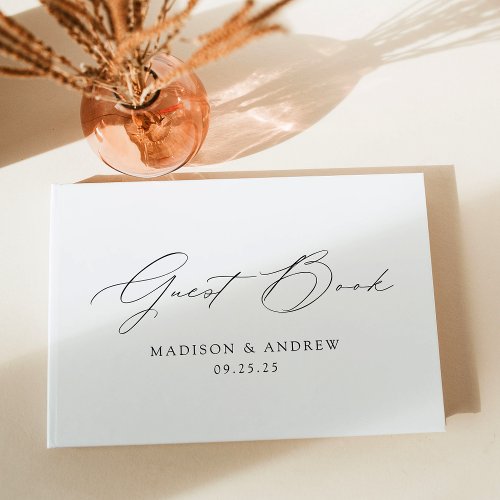 Modern Elegant Black Script Wedding Guest Book