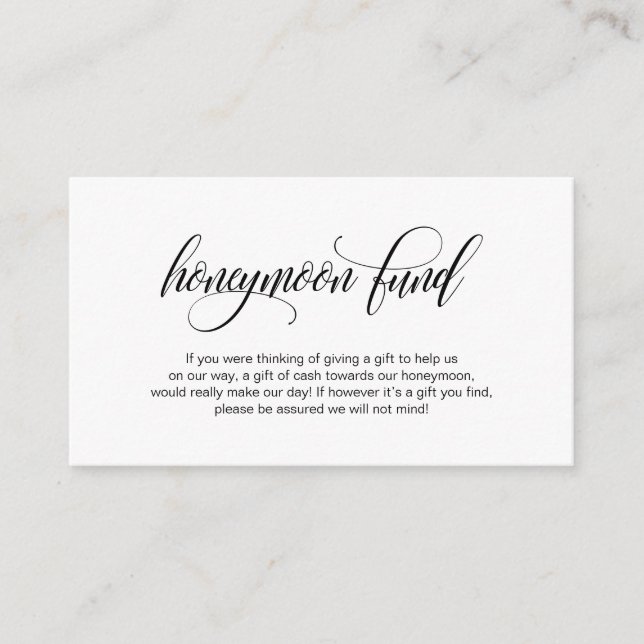 Modern elegant Black script Wedding Honeymoon Fund Enclosure Card (Front)