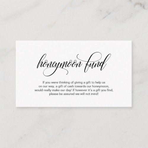 Modern elegant Black script Wedding Honeymoon Fund Enclosure Card