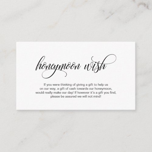 Modern elegant Black script Wedding Honeymoon Wish Enclosure Card