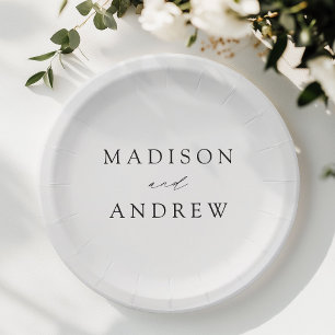Modern Elegant Black Script Wedding Paper Plates