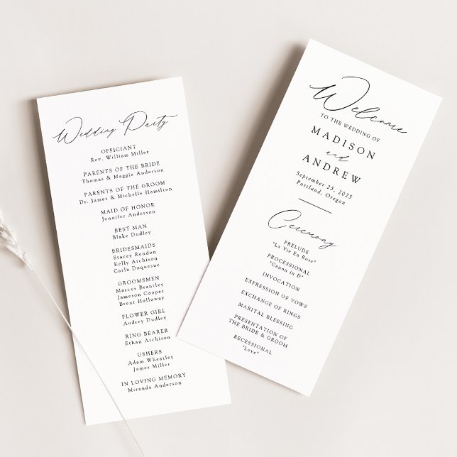 Modern Elegant Black Script Wedding Program (Creator Uploaded)