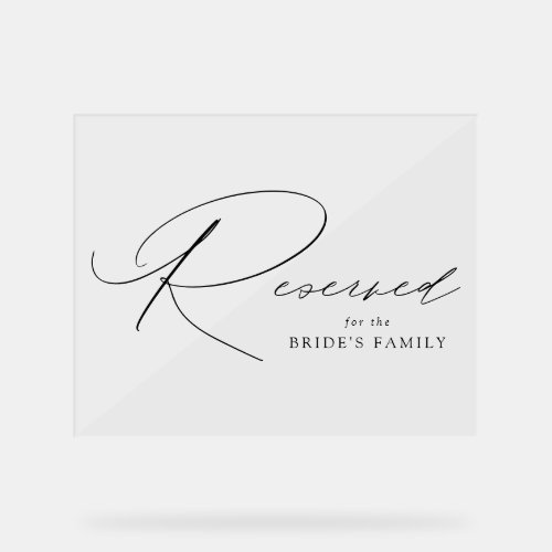 Modern Elegant Black Script Wedding Reserved Acrylic Sign
