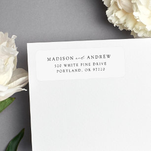 Modern Elegant Black Script Wedding Return Address Label