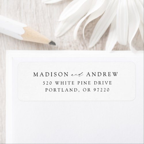 Modern Elegant Black Script Wedding Return Address Label