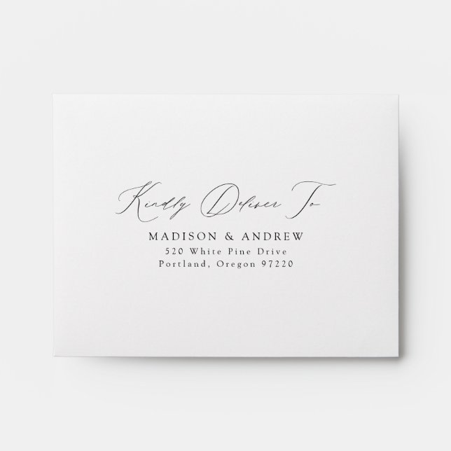Modern Elegant Black Script Wedding RSVP Envelope (Front)