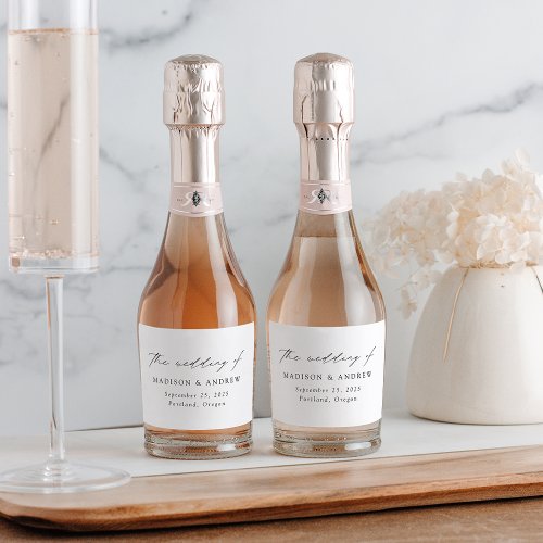 Modern Elegant Black Script Wedding Sparkling Wine Label