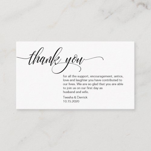 Modern Elegant Black Script Wedding Thank you Enclosure Card