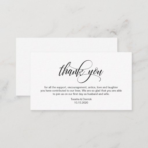 Modern Elegant, Black Script, Wedding Thank You Enclosure Card 