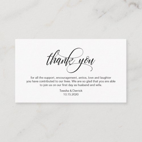 Modern Elegant Black Script Wedding Thank you Enclosure Card