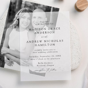 Modern Elegant Black Script Wedding Vellum Invitations