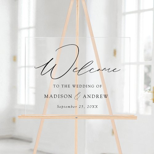 Modern Elegant Black Script Wedding Welcome Acrylic Sign