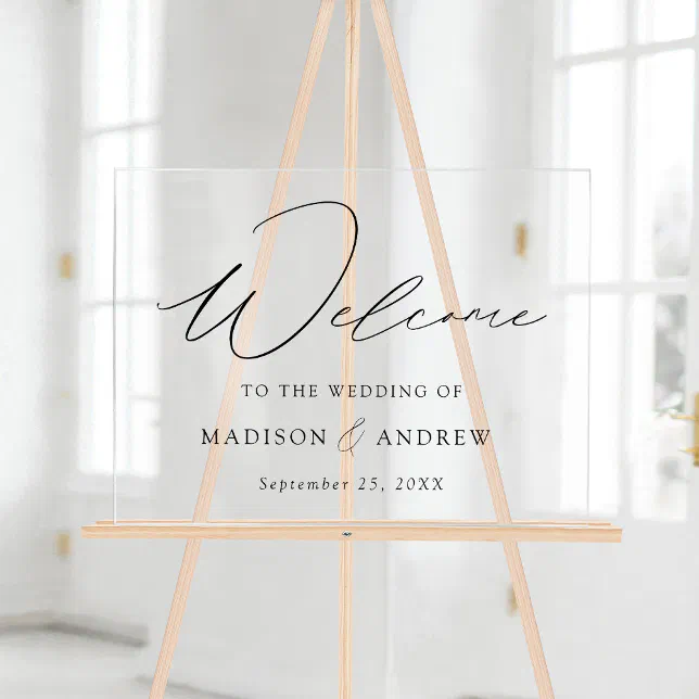 Modern Elegant Black Script Wedding Welcome Acrylic Sign | Zazzle
