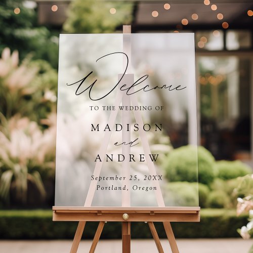 Modern Elegant Black Script Wedding Welcome Acrylic Sign