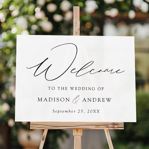 Modern Elegant Black Script Wedding Welcome Acrylic Sign