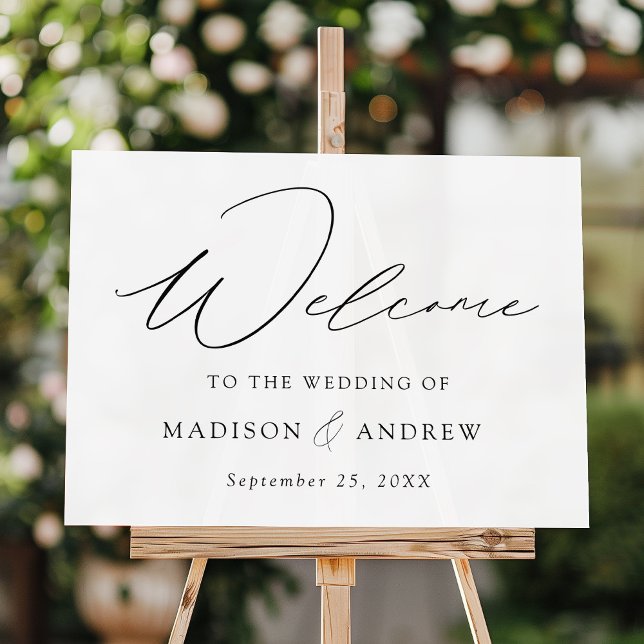 Modern Elegant Black Script Wedding Welcome Acrylic Sign (Creator Uploaded)