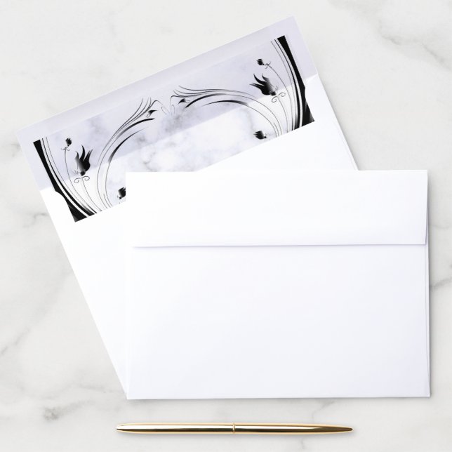 Modern Elegant Black Silhouette on White Marble Envelope Liner (Desk)