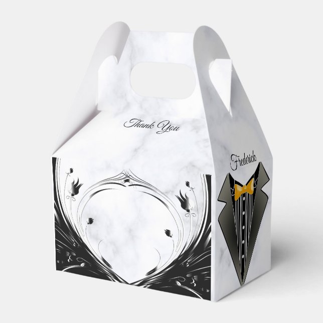 Modern Elegant Black Silhouette on White Marble Favor Boxes (Front Side)