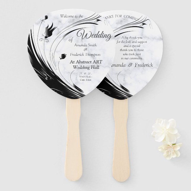 Modern Elegant Black Silhouette on White Marble Hand Fan (Front and Back)