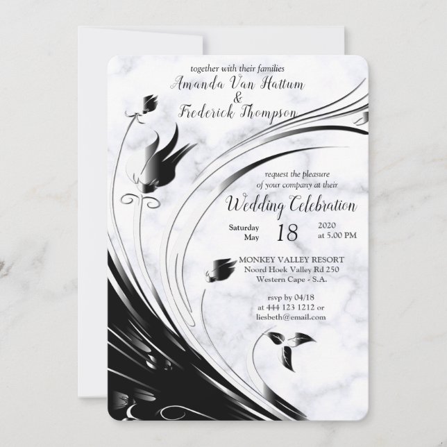 Modern Elegant Black Silhouette on White Marble Invitation (Front)