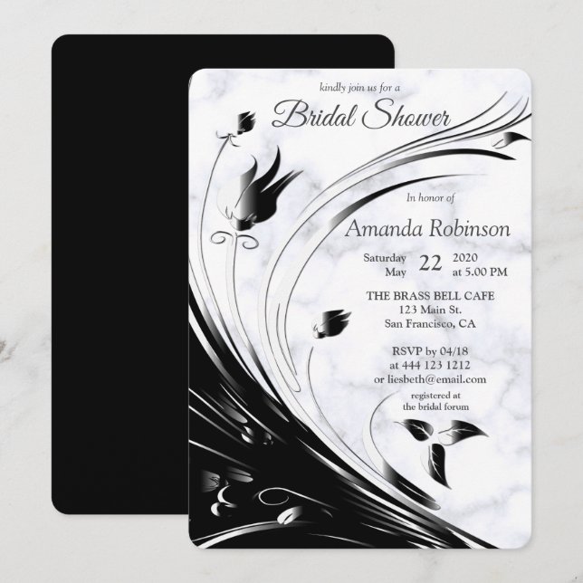 Modern Elegant Black Silhouette on White Marble Invitation (Front/Back)