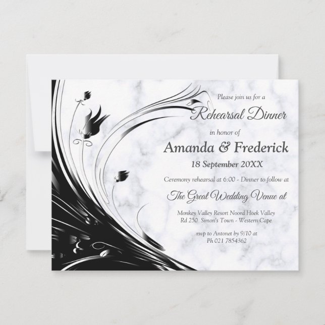 Modern Elegant Black Silhouette on White Marble Invitation (Front)