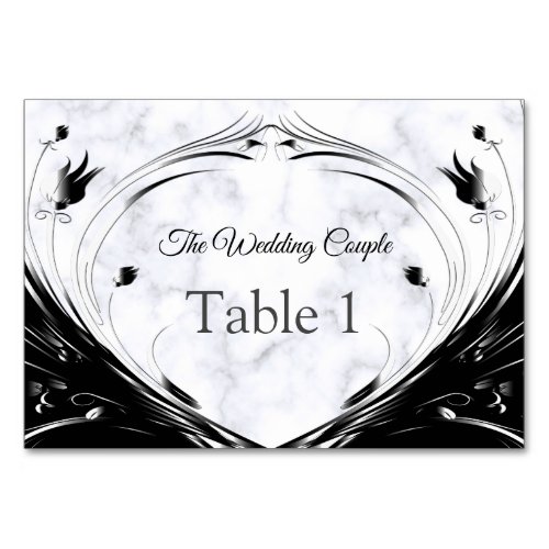 Modern Elegant Black Silhouette on White Marble Table Number