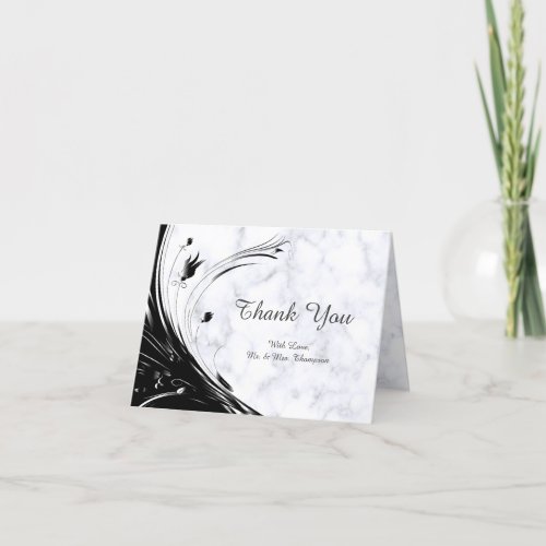 Modern Elegant Black Silhouette on White Marble Thank You Card