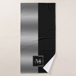 Modern Elegant Black & Silver Geometric Design Bath Towel Set