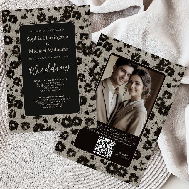 Modern Elegant Black Silver Wedding Invite QR Code (Creator Uploaded)