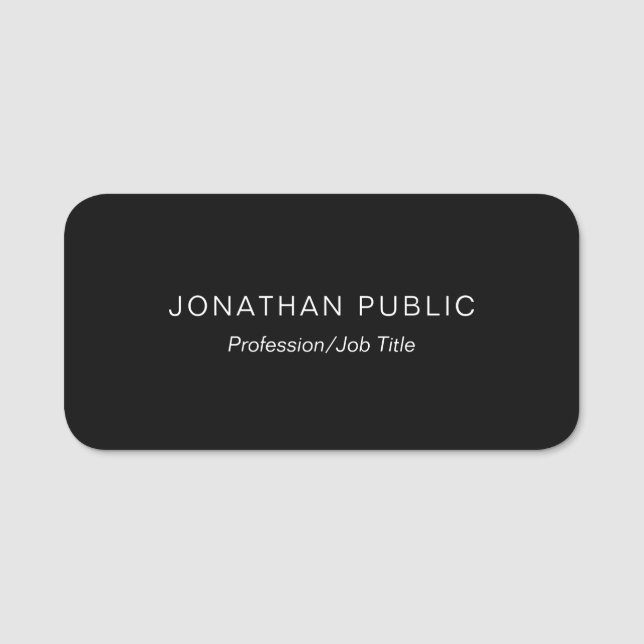Modern Elegant Black Simple Design Template Trendy Name Tag (Front)