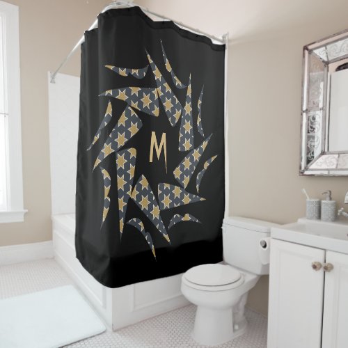 Modern Elegant Black Star Pattern Monogram Shower Curtain